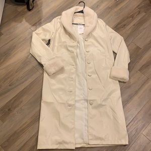 12th tribe cream faux leather trench coat with fur detail